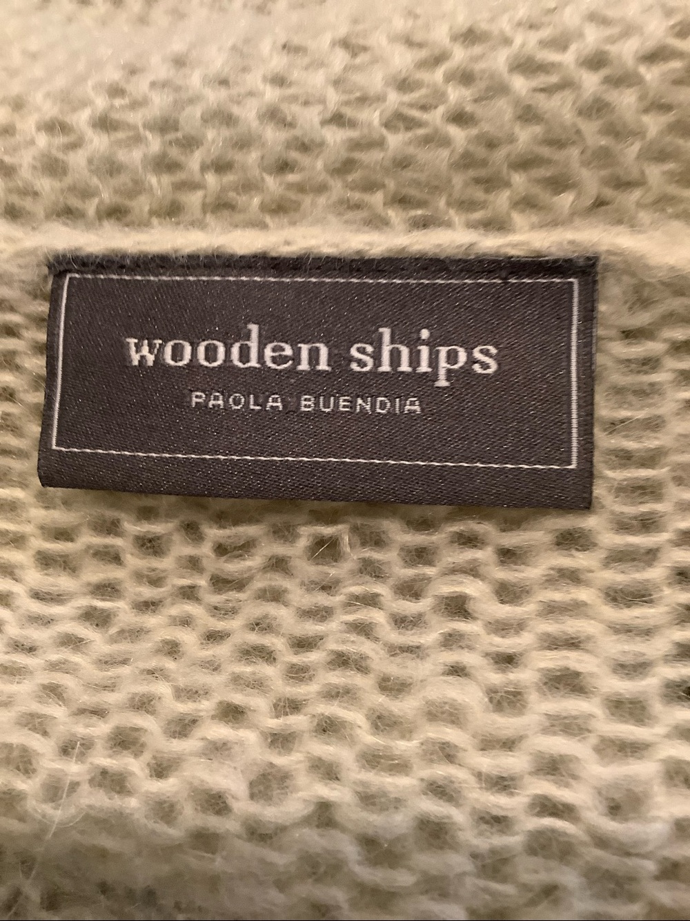 WOODEN SHIPS Khaki Neutral Mohair Wool Open Knit Open Front Draped Cardigan M/L - Picture 6 of 7